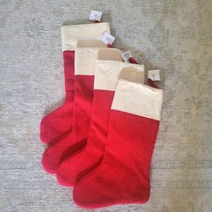 4 Festive Red and Cream Christmas Stockings for Holiday Decor